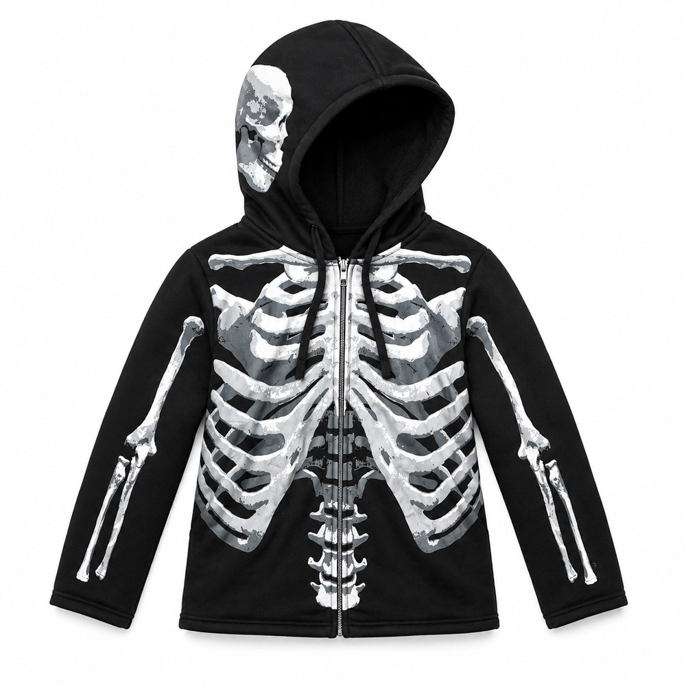 Black & Bone Skeleton Hoodie Mens M/L Skull Halloween Costume 844967